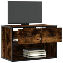 Berkfield Home TV Cabinet Smoked Oak 60x31x39.5 cm Wood & Metal in Brown - thumbnail 1