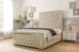 "Sloomy Sofia Chrome Plush Frame-Mattress - 50"" Upholstered Headboard in Cream - Size: King" - thumbnail 2
