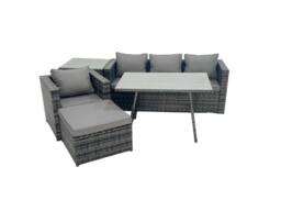 Fimous Rattan Dining Table Sofa Set with Side Table Big Footstool Outdoor in Dark Grey - thumbnail 1