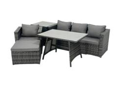 Fimous Rattan Dining Table Sofa Set with Side Table Big Footstool Outdoor in Dark Grey - thumbnail 2
