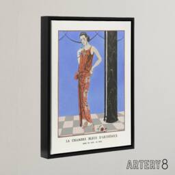 "Artery8 Blue Room of Arthenice Fashion Barbier Vintage Framed Canvas Wall Art - Size: W12"" x H16""" - thumbnail 2