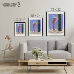 "Artery8 Blue Room of Arthenice Fashion Barbier Vintage Framed Canvas Wall Art - Size: W12"" x H16""" - thumbnail 4
