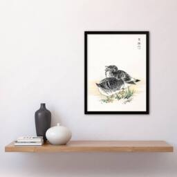 Artery8 Kashu Framed Wall Art Black Brant Geese Pictorial Monograph Of Birds in Beige - Size: A4 - thumbnail 2