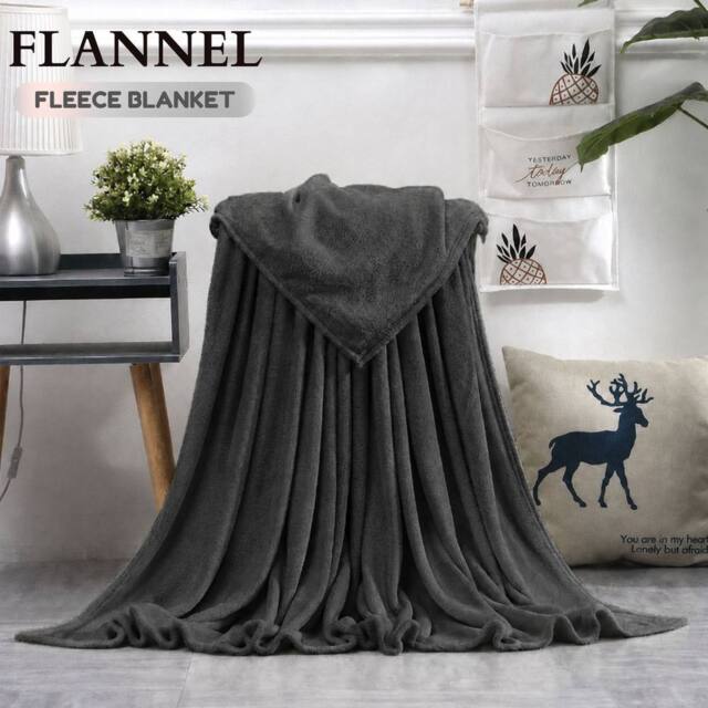Grace Premium Cozy Flannel Fleece Soft Throw Blanket in Dark Grey - Size: 130 cm x 150 cm - image 1