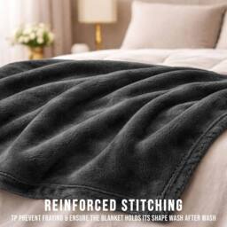 Grace Premium Cozy Flannel Fleece Soft Throw Blanket in Dark Grey - Size: 130 cm x 150 cm - thumbnail 5