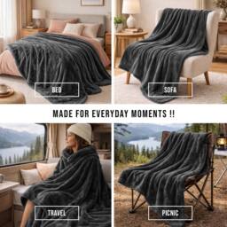 Grace Premium Cozy Flannel Fleece Soft Throw Blanket in Dark Grey - Size: 130 cm x 150 cm - thumbnail 7