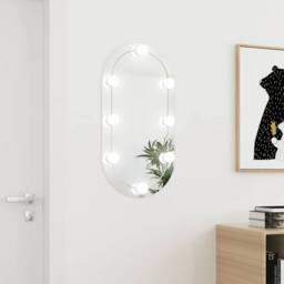 Berkfield Home Mirror with LED Lights 80x40 cm Glass Oval in Silver - thumbnail 2