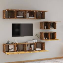 Berkfield Home 4 Piece TV Cabinet Set Smoked Oak Engineered Wood in Brown - thumbnail 6