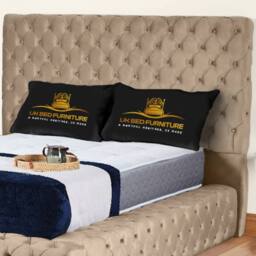 UK Bed Furniture Ambassador Upholstered Bed Frame with 54-inch Headboard - Slatted Base in Beige - Size: King - thumbnail 2