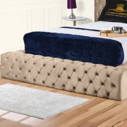UK Bed Furniture Ambassador Upholstered Bed Frame with 54-inch Headboard - Slatted Base in Beige - Size: King - thumbnail 3