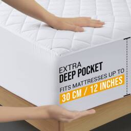 Grace Luxury Quilted Mattress Protector with Deep Pocket in White - Size: King Fitted - thumbnail 7