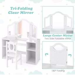 Costway 2-in-1 Kids Vanity Table & Chair Set Makeup Table Dressing Table Desk in White - thumbnail 6