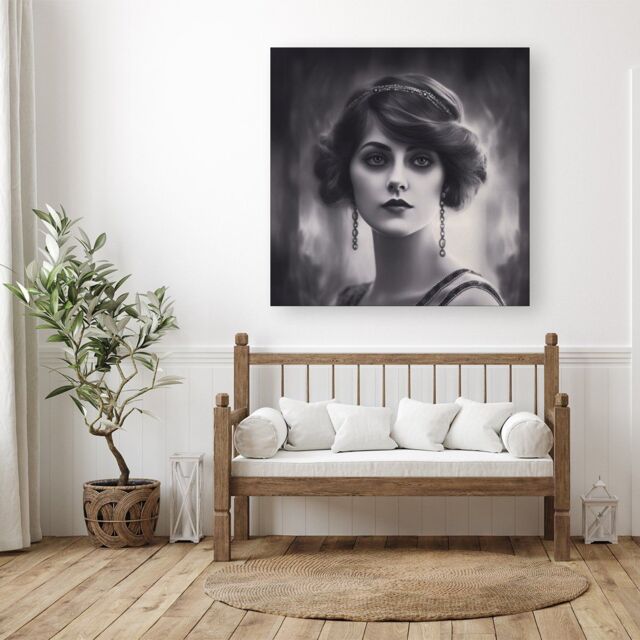 "Warren Reed - Designer Edwardian Showgirl Canvas in Black - Size: W30"" x H30""" - image 1