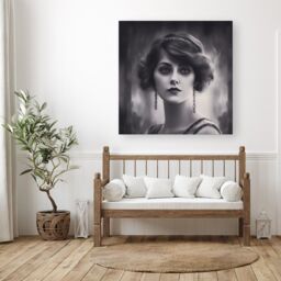 "Warren Reed - Designer Edwardian Showgirl Canvas in Black - Size: W30"" x H30""" - thumbnail 1