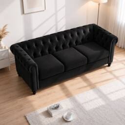 Sofaya Hampton 3 Seater Chesterfield Sofa Velvet Soft Cushion Couch in Black - thumbnail 2