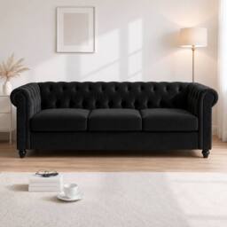 Sofaya Hampton 3 Seater Chesterfield Sofa Velvet Soft Cushion Couch in Black - thumbnail 3