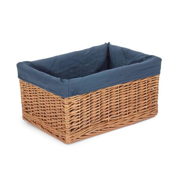 Red Hamper Double Steamed Navy Cotton Lined Willow Storage Basket in Blue - Size: Large - image 1