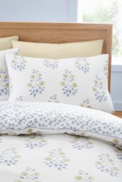 Bianca 'Eloise Floral' 230 Thread Count Cotton Satin Stripe Duvet Cover Set in Blue - Size: King - thumbnail 3
