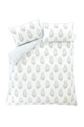 Bianca 'Eloise Floral' 230 Thread Count Cotton Satin Stripe Duvet Cover Set in Blue - Size: King - thumbnail 6