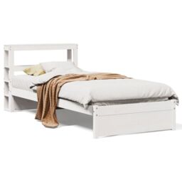 Berkfield Home Bed Frame with Headboard without Mattress White 75x190 cm Small Single - thumbnail 2