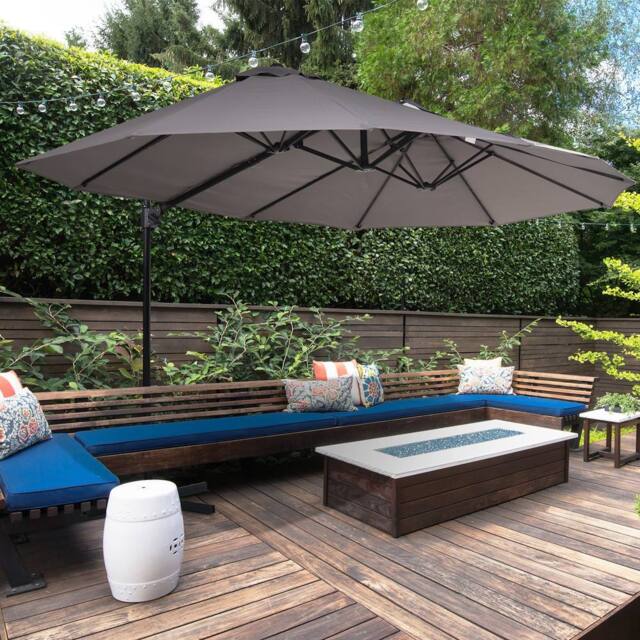 OUTSUNNY Double Canopy Offset Parasol Umbrella Garden Shade Steel Canopy in Grey - image 1