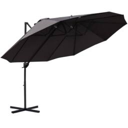 OUTSUNNY Double Canopy Offset Parasol Umbrella Garden Shade Steel Canopy in Grey - thumbnail 2