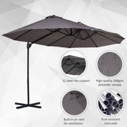 OUTSUNNY Double Canopy Offset Parasol Umbrella Garden Shade Steel Canopy in Grey - thumbnail 4
