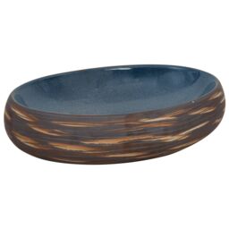 Berkfield Home Countertop Basin Brown & Blue Oval 59x40x15 cm Ceramic - Size: 59 x 40 x 15 cm - thumbnail 2