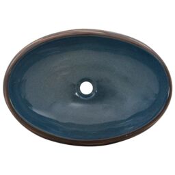 Berkfield Home Countertop Basin Brown & Blue Oval 59x40x15 cm Ceramic - Size: 59 x 40 x 15 cm - thumbnail 6