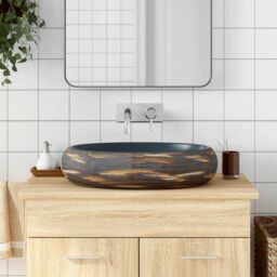Berkfield Home Countertop Basin Brown & Blue Oval 59x40x15 cm Ceramic - Size: 59 x 40 x 15 cm