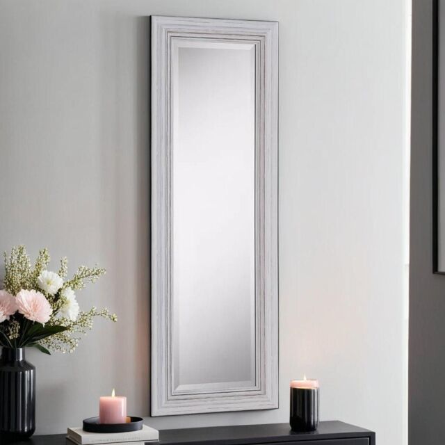 Yearn Mirrors Yearn Distressed White Framed Wall Mirror 128.5x44.5cm - Size: 128.5x44.5 cm - image 1