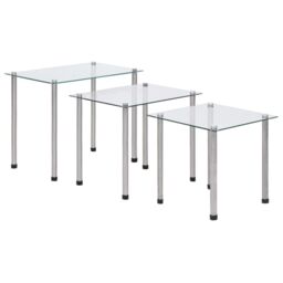 Berkfield Home Nesting Tables 3 pcs Transparent Tempered Glass in Clear - thumbnail 1