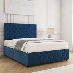 "BSSPOKE Mulberry Divan Bed Set Plush 24""Headboard 2Drawers Footend & Mattress in Blue - Size: Super King" - thumbnail 3