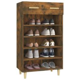Berkfield Home Shoe Cabinet Smoked Oak 60x35x105 cm Engineered Wood in Brown - Size: 60 x 35 x 105 cm - thumbnail 4