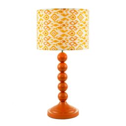 Happy Homewares Chic Table Lamp with Designer Jacquard Fabric Shade in Orange - thumbnail 2