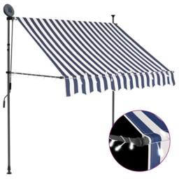 Berkfield Home Manual Retractable Awning with LED 100 cm Blue & White - thumbnail 2