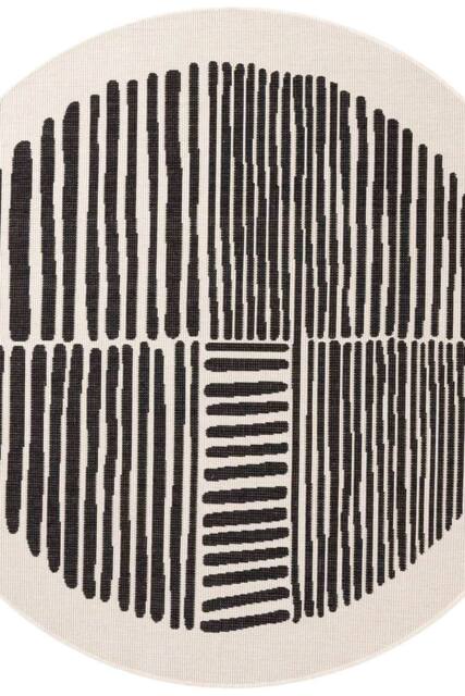 THE RUGS Ted Baker Bounds Flatweave Reversible Indoor Outdoor Round Rug Abstract in Black - Size: 200 cm diameter - image 1