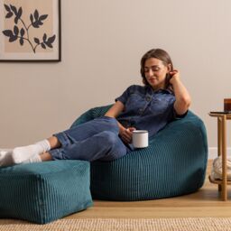 icon Kingston XL Jumbo Cord Classic Dome Bean Bag & Footstool in Teal - Size: Extra Large - thumbnail 1