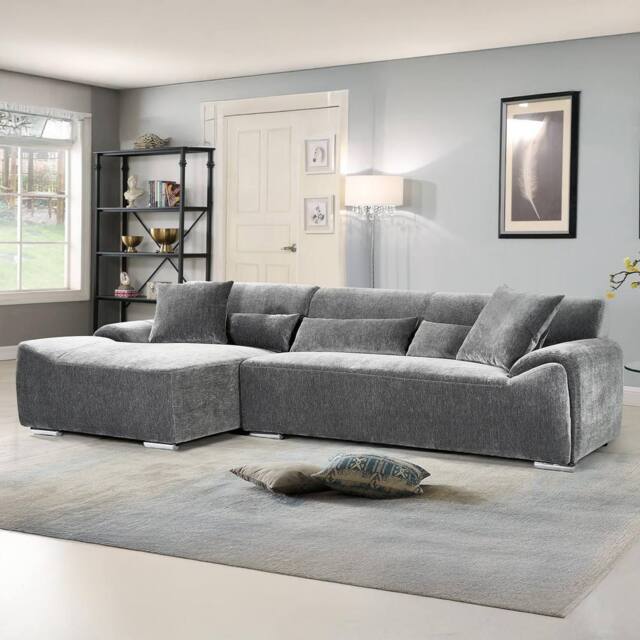 Furnishings For Less UK Monza L Shaped Chenille Fabric Grey 4 Seater Corner Sofa Left Hand - image 1
