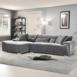 Furnishings For Less UK Monza L Shaped Chenille Fabric Grey 4 Seater Corner Sofa Left Hand - thumbnail 1