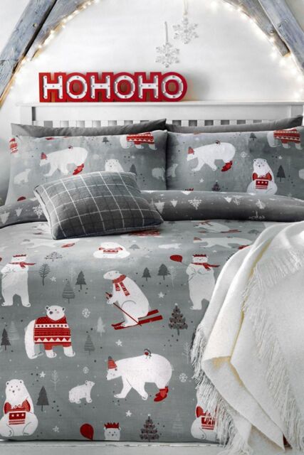 Bedlam 'Polar Bears' Christmas Duvet Cover Set in Silver - Size: Double - image 1