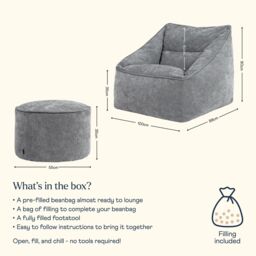 icon Natalia Chenille Adults Bean Bag Armchair & Pouffe, Large Beanbag & Footstool Grey - Size: XL - thumbnail 6