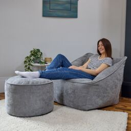 icon Natalia Chenille Adults Bean Bag Armchair & Pouffe, Large Beanbag & Footstool Grey - Size: XL - thumbnail 2