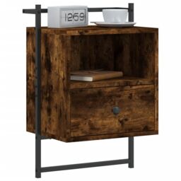 Berkfield Home Bedside Cabinet Wall-mounted Smoked Oak 40x30x61 cm Engineered Wood in Brown - Size: 40 x 30 x 61 cm - thumbnail 3