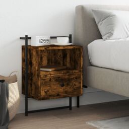 Berkfield Home Bedside Cabinet Wall-mounted Smoked Oak 40x30x61 cm Engineered Wood in Brown - Size: 40 x 30 x 61 cm - thumbnail 1
