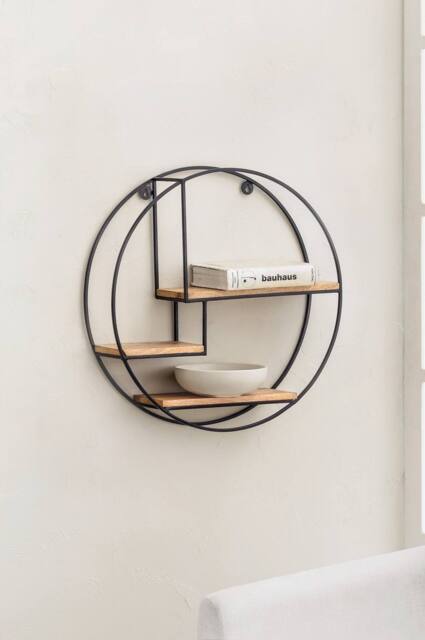 MH London Round Solid Wood Floating Shelf for Living Room or Study - Marly in Black - image 1