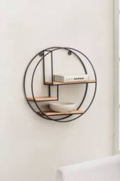 MH London Round Solid Wood Floating Shelf for Living Room or Study - Marly in Black - thumbnail 1