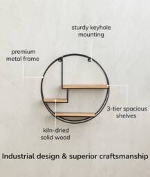 MH London Round Solid Wood Floating Shelf for Living Room or Study - Marly in Black - thumbnail 4