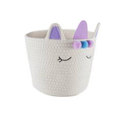 Voltico Animal Storage Basket Cotton Foldable Unicorn & Fox Organiser in White - thumbnail 4