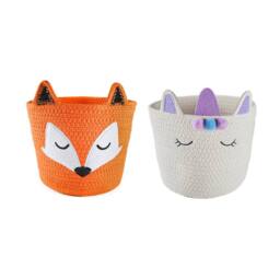 Voltico Animal Storage Basket Cotton Foldable Unicorn & Fox Organiser in White - thumbnail 3